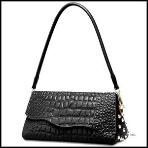 Genuine Leather Shoulder Bag Crocodile Pattern Elegant Versatile Crossbody Purse